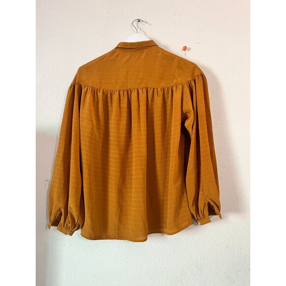 Oscar De La Renta Sport Mustard Button-Up Blouse Size 6 Textured Long Sleeve - Picture 3 of 7